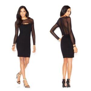 NWT French Connection Dress Women’s 8 Classic Black Midi Fitted Dress Sheer Back